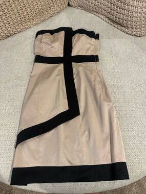 Strapless Beige Dress with Black Accent Trim